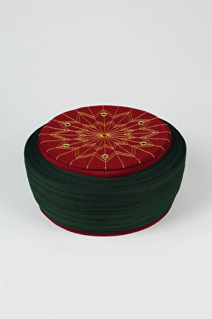 Talebe Sarığı - Yeşil Kumaş - Bordo Takke - Düz Sarım - Kuş Gözü - 5 metre