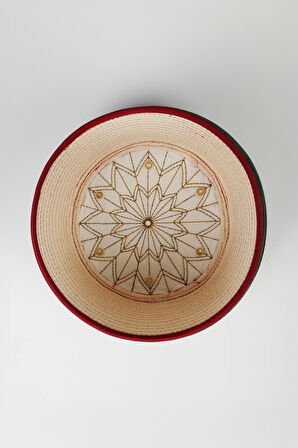 Talebe Sarığı - Yeşil Kumaş - Bordo Takke - Düz Sarım - Kuş Gözü - 7 metre