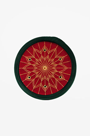 Talebe Sarığı - Yeşil Kumaş - Bordo Takke - Yuvarlak Sarım - Kuş Gözü - 5 metre