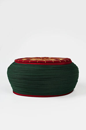 Talebe Sarığı - Yeşil Kumaş - Bordo Takke - Yuvarlak Sarım - Kuş Gözü - 5 metre