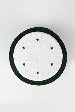 Talebe Sarığı - Yeşil Kumaş - Beyaz Takke - Düz Sarım - Kuş Gözü - 7 metre