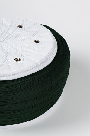 Talebe Sarığı - Yeşil Kumaş - Beyaz Takke - Düz Sarım - Kuş Gözü - 7 metre