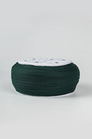 Talebe Sarığı - Yeşil Kumaş - Beyaz Takke - Yuvarlak Sarım - Kuş Gözü - 5 metre