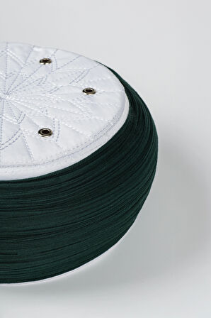 Talebe Sarığı - Yeşil Kumaş - Beyaz Takke - Yuvarlak Sarım - Kuş Gözü - 5 metre