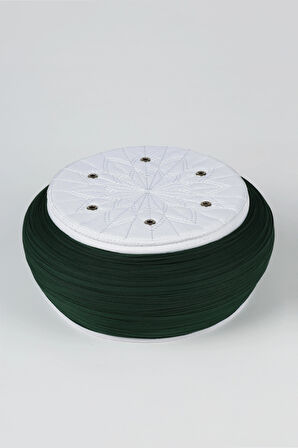 Talebe Sarığı - Yeşil Kumaş - Beyaz Takke - Yuvarlak Sarım - Kuş Gözü - 7 metre