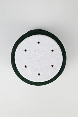 Talebe Sarığı - Yeşil Kumaş - Beyaz Takke - Yuvarlak Sarım - Kuş Gözü - 7 metre