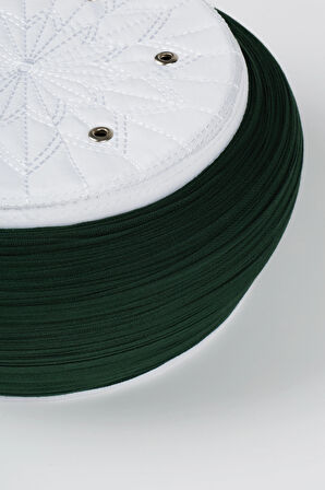 Talebe Sarığı - Yeşil Kumaş - Beyaz Takke - Yuvarlak Sarım - Kuş Gözü - 7 metre