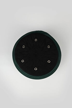 Talebe Sarığı - Yeşil Kumaş - Siyah Takke - Yuvarlak Sarım - Kuş Gözü - 5 metre