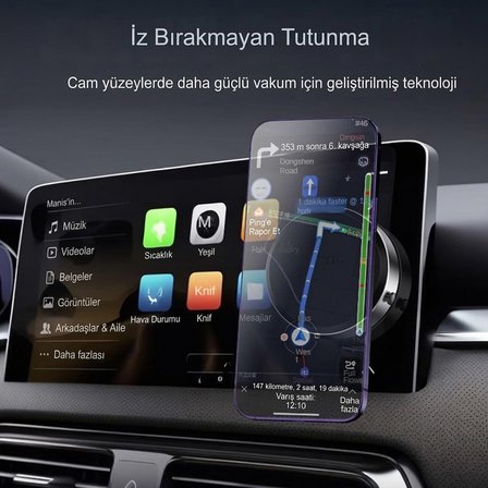 Cam Ayna Ekrana Yapışan Vantuzlu Magsafe Manyetik Şarjlı Telefon Tutucu Siyah
