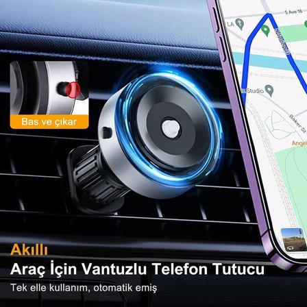 Vantuzlu Klima Havalandırmaya Takılan Magsafe IQ Şarjlı Telefon Tutucu Siyah