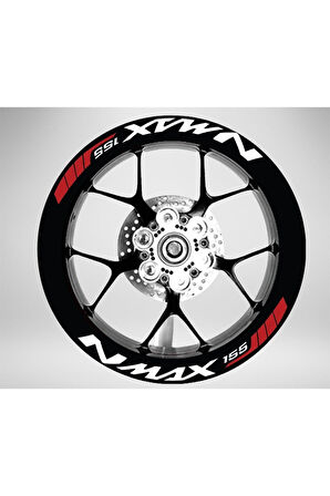 Nmax 155 Yazılı Beyaz Kırmızı Jant Sticker Etiket Modeli