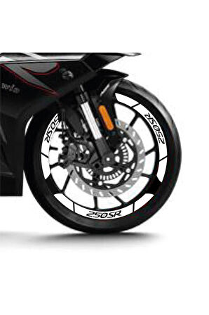 Beyaz CF MOTO 250 SR Geniş Jant Sticker Etiket Modeli