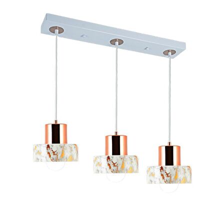 TT017-3S-MBY TT Aydınlatma Mermer Desen 3 lü Sıralı Beyaz Avize