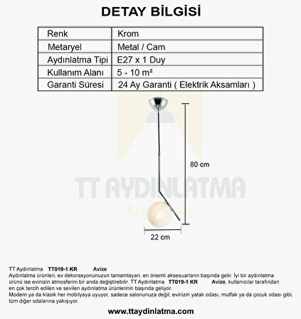 TT019-1 KR TT Aydınlatma Krom Tekli Dirsek Kol Avize