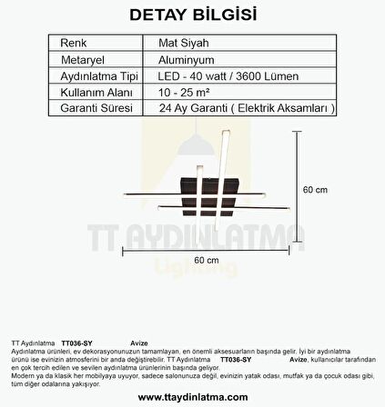 TT036-SY TT Aydınlatma Hashtag Modeli Mat Siyah ( 3 Renk Işık Modüllü ) Led Avize