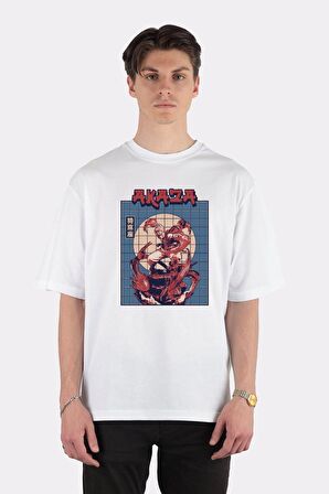 Unisex Beyaz Oversize T-shirt Akaza Upper Rank Three