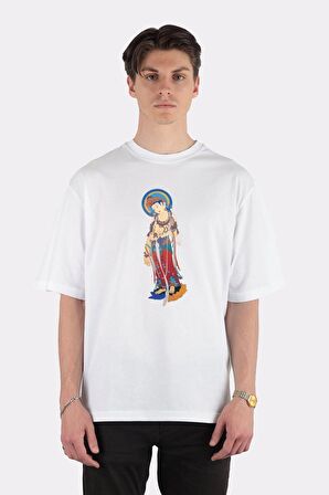 Unisex Beyaz Oversize T-shirt Auspicious Messager