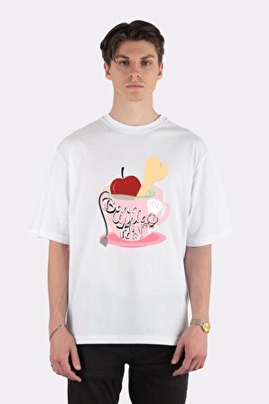 Unisex Beyaz Oversize T-shirt Bone Apple Tea