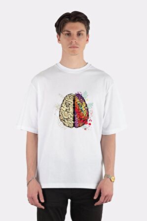 Unisex Beyaz Oversize T-shirt Creative Logical Brain