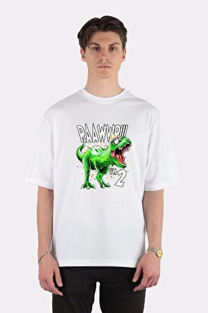 Unisex Beyaz Oversize T-shirt Kids Rawwr 2nd Birthday Dinosaur Trex For 2