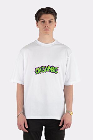 Unisex Beyaz Oversize T-shirt Marijuana Smoke Effect Organic Lettering Words