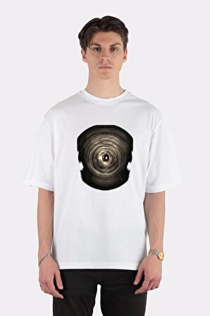 Unisex Beyaz Oversize T-shirt Metallic Vortex Gate