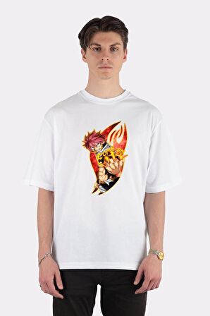 Unisex Beyaz Oversize T-shirt Natsu Salamander Dragneel - Fairy Tail