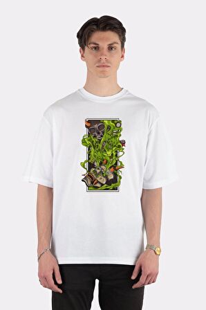 Unisex Beyaz Oversize T-shirt Oni Mask - Release The Soul