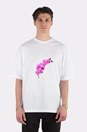 Unisex Beyaz Oversize T-shirt Orchid Plant