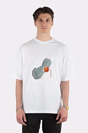 Unisex Beyaz Oversize T-shirt Picasso Guitar