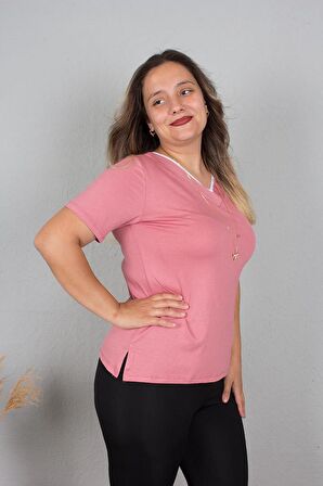 Truva Xxl Büyük Beden Yakası Beyaz Biyeli Bluz Renkli B115
