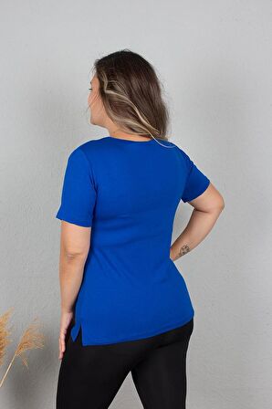 Truva Xxl Büyük Beden Yakası Beyaz Biyeli Bluz Renkli B115