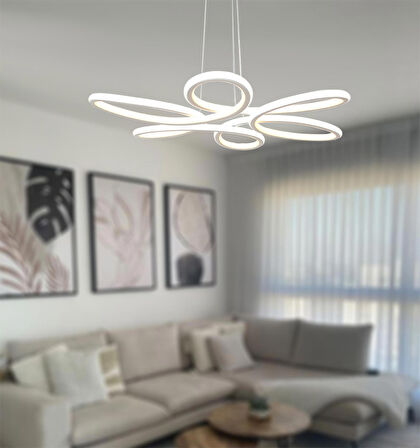 TT308-BY TT Aydınlatma Papatya Modeli Mat Beyaz 2 Renk Modüllü Led Avize