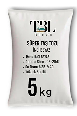 İNCİ Beyaz Taş Tozu -  Taş Tozu - Hobi Harcı - Mumluk - Saksı-Obje Döküm Harcı 5 KG  
