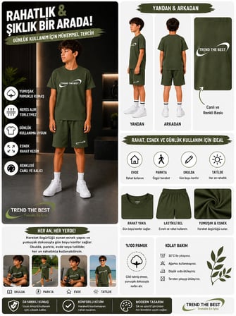 Yazlık Trend The Best Marka Baskılı Erkek Çocuk Şort, T-Shirt Takım