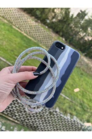 Swarovski Taşlı Janjanlı Gümüş Telefon Boyun Askısı