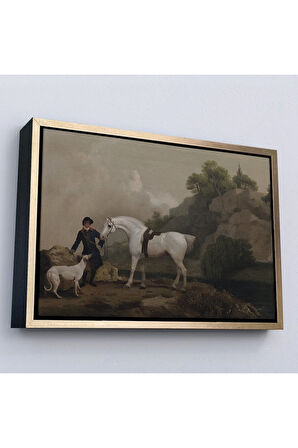 Ahşap Çerçeveli George Stubbs 'Un Creswell Kayalıkları'Nda Damat Ve Tazı İle Gri Avcı Tablosu
