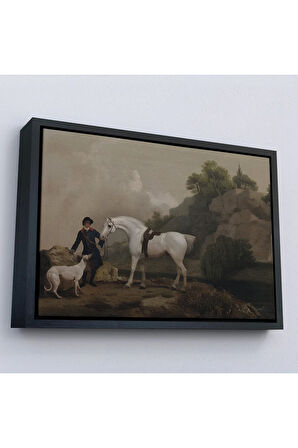 Ahşap Çerçeveli George Stubbs 'Un Creswell Kayalıkları'Nda Damat Ve Tazı İle Gri Avcı Tablosu