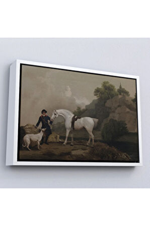 Ahşap Çerçeveli George Stubbs 'Un Creswell Kayalıkları'Nda Damat Ve Tazı İle Gri Avcı Tablosu