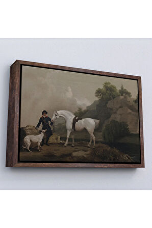 Ahşap Çerçeveli George Stubbs 'Un Creswell Kayalıkları'Nda Damat Ve Tazı İle Gri Avcı Tablosu