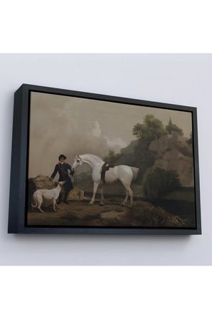 Ahşap Çerçeveli George Stubbs 'Un Creswell Kayalıkları'Nda Damat Ve Tazı İle Gri Avcı Tablosu