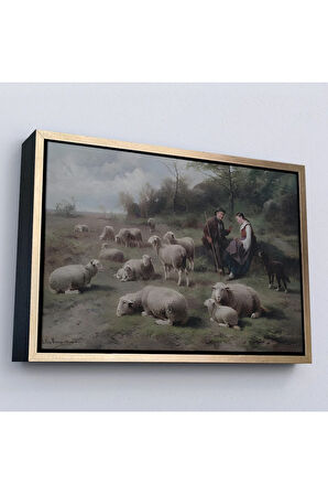 Ahşap Çerçeveli Cornelis Van Leemputten Schaferpaar Mit Herde Tablosu