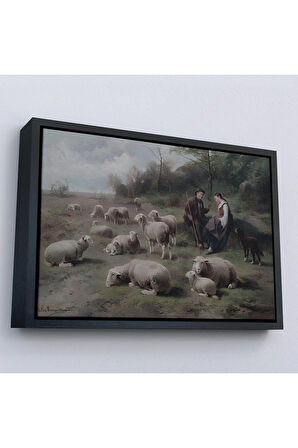 Ahşap Çerçeveli Cornelis Van Leemputten Schaferpaar Mit Herde Tablosu