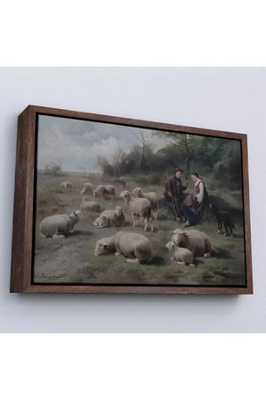 Ahşap Çerçeveli Cornelis Van Leemputten Schaferpaar Mit Herde Tablosu