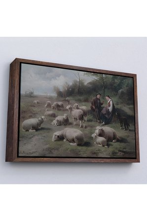 Ahşap Çerçeveli Cornelis Van Leemputten Schaferpaar Mit Herde Tablosu