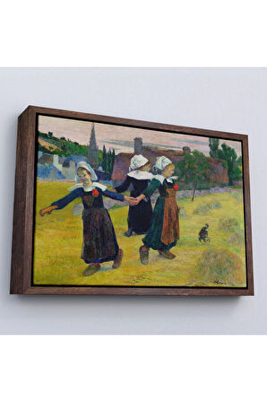 Ahşap Çerçeveli Paul Gauguin Bretonlu Kızlar Dans Tablosu