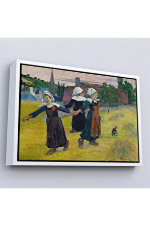 Ahşap Çerçeveli Paul Gauguin Bretonlu Kızlar Dans Tablosu