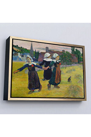 Ahşap Çerçeveli Paul Gauguin Bretonlu Kızlar Dans Tablosu