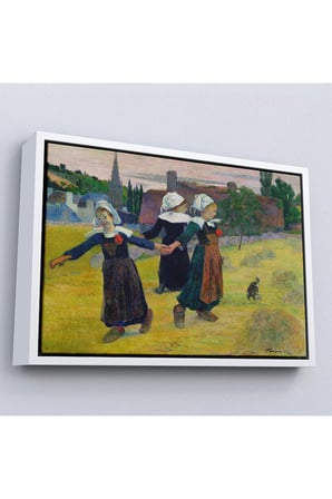 Ahşap Çerçeveli Paul Gauguin Bretonlu Kızlar Dans Tablosu