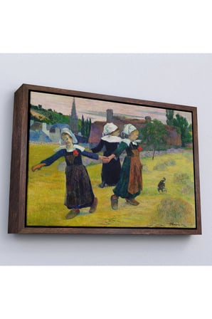 Ahşap Çerçeveli Paul Gauguin Bretonlu Kızlar Dans Tablosu